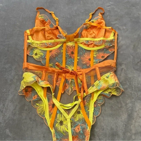 New! For love and lemons waterlily teddy bodysuit orange yellow 27991